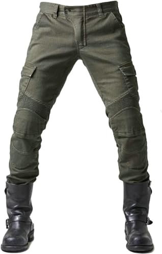 Fashionapple - Pantaloni di Protezione da Moto, da Uomo, in Tessuto Traspirante, di qualità Premium, con Imbottitura Rimovibile, per Moto, Colore: Verde Militare,M