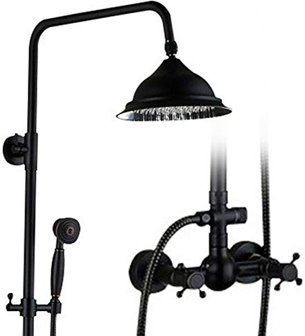 Futchoy 8 Retro Schwarz Duschsystem, 3 in 1 Dusche Duschset Duscharmatur inkl. Handbrause aus Messing, Kopfbrause aus Edelstahl