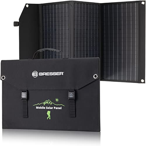 Bresser Solar Ladegerät 90W mit 1x DC- und 3x USB-A-Anschlüssen inkl. USB-A-Buchse mit QC3.0 zur Schnellladung, Solar-Panel als Ladegerät für Smartphones, Power-Stations etc.