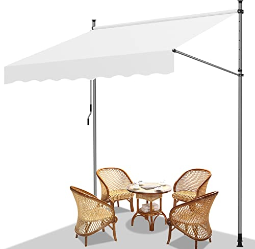 Fiqops Store Banne Manuel Rétractable, 200x200x200-300cm Auvent Téléscopique Résistant UV et Imperméable, Réglable en Hauteur, sans Perçage Store Balcon, Beige
