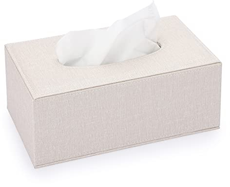 TOLIDA Taschentuchbox Rechteckige Würfel Kosmetiktücherbox PU Kunstleder Papiertaschentuchbox Leinen Beige Taschentuchhalter 25x14x11cm Tissue Box für Esszimmer Wohnzimmer Schlafzimmer Auto Büro Hotel