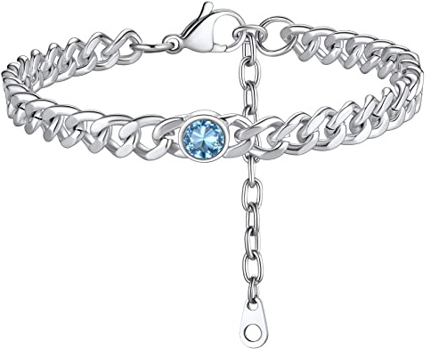 ChainsHouse Cuban Anklet Ankle Chain Jewelry for Women Aquamarine Anklet Foot Jewellry CZ Stainless Steel Anklets Waterproof Silver Ankle Bracelets Birthstone Anklets