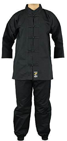 Playwell Martial Arts Kung-Fu Baumwolluniform, Schwarz, Schwarz , 5/180cm