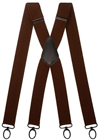 Olata herrhängslen i X-form med karbinhakar, 40 mm, Brun (svarta klämmor), En Storlek
