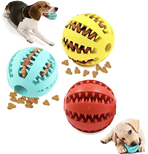 Basetousual Palla per cani con cura dentale, 5 cm, in gomma naturale, giocattolo per cani di piccola taglia, confezione da 3