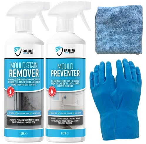 Gardian Mould Remover and Preventer Kit - Professional Anti Mould Spray Kit Includes: 1L Moulds and Mildew Remover Spray, 1L Moulds Preventer Sprays, Mould Cleaner Micro Fibre Cloth and Rubber Gloves