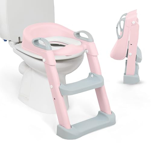 KikkaBoo Riduttore WC bambini con scaletta LEA, Educatore da toilette, Pieghevole e regolabile, Design anatomico, Imbottitura morbida rimovibile, Maniglie, Antiscivolo, 18+ mesi, Rosa