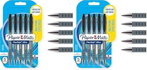 Paper Mate Flexgrip Ultra Retractable Ballpoint Pens | Medium Point (1.0mm) | Black | 5 Count (Pack of 2)