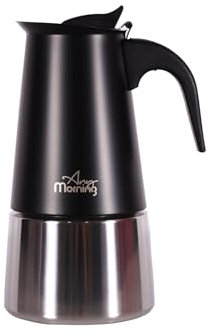 Any Morning Herdplatte Espresso-Kaffeemaschine, Edelstahl Induktion Moka Pot Kompatibel mit Allen Herdarten, Italienische Kaffeemaschine, Kaffeekanne 6 Tassen, 300 ml, Schwarz