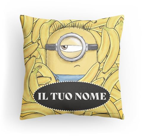 PICANOVA Cuscino Minions con Nome - Cuscino Decorativo Premium Personalizzato 30x30cm con Imbottitura - Cuscino Unico per Bambini e Fan di Despicable Me - Minions Bananas