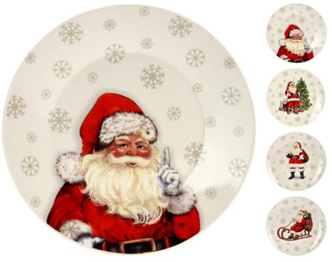 Carousel Home Small Santa Claus Christmas Plate | Round Ceramic Festive Serving Dish Christmas Serving Plate | Christmas Tableware Xmas Side Plate - 20cm