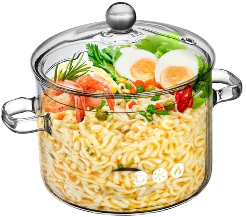 Garneck Pentola in con coperchio, 1-9 l, per tutti i piani cottura, ideale per cucinare e servire, pentola trasparente per idee da cucina creative