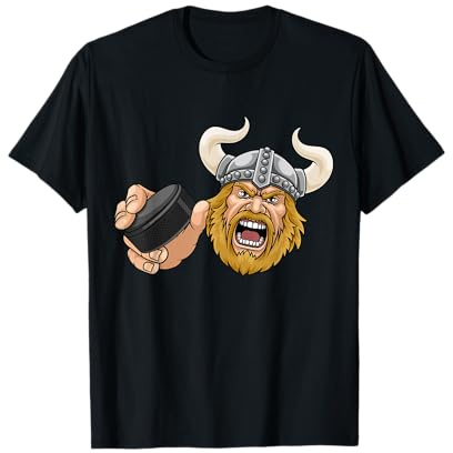 Viking Ice Hockey Puck Cartoon Character Man T-Shirt
