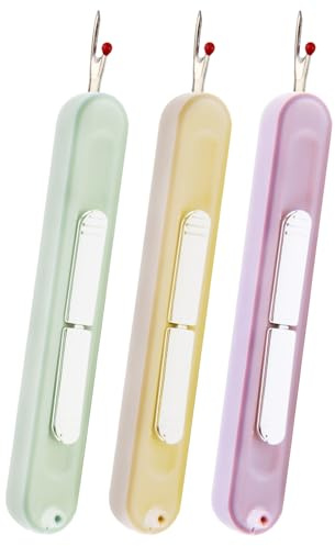 3Pcs 2 in 1 Needle Threaders Seam Ripper, Retractable Needle Threader & Threader Remover Portable Unpicker Sewing Tool Plug-in Sewing Accessories for Hand Sewing Knitting Cross Stitch Embroidery