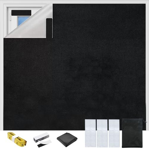 200x145cm Blackout Blind No Drill Window Blinds Blackout Curtains Temporary Blackout Blind with Self Adhesive Tapes for Nursery Bedroom Travel RV Car