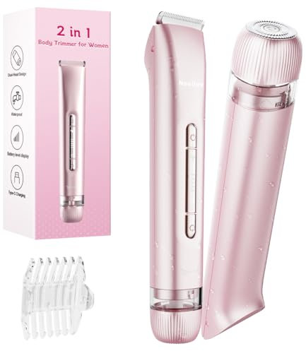 Bikini Trimmer Women, 2-in-1 Eletctric Razors for Women Pubic Hair Lady Shavers Dual Head IPX7 Waterproof Wet & Dry Use Body Hair Trimmer Rechargeable Women's Grooming Kit (Pink)