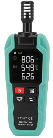 Temperatur- och fuktighetsmätare, digital termometer och hygrometer med omgivningstemperatur, daggpunkt, våtlampa för inomhus/utomhus MIN, MAX, datalagring, L