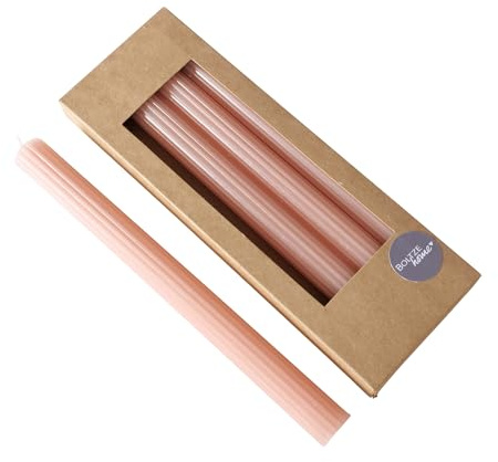 Boltze 2048490 Classic Lot de 4 bougies à tige en cire, surface striée, design classique, rose clair, 25 cm, décoration rose clair