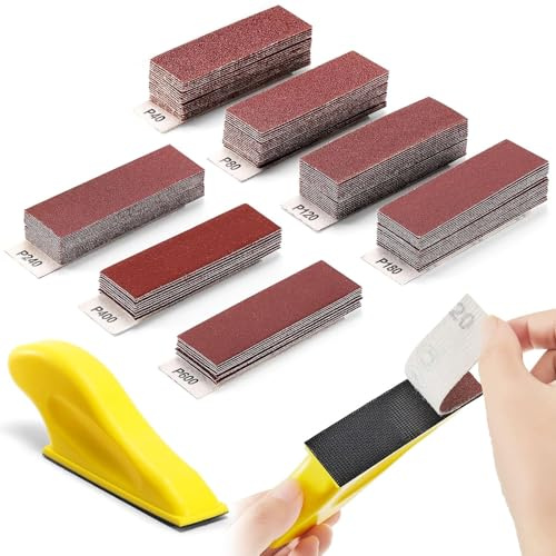 lomdung 70 Piezas Papel de Lija, Bloque de Lijado a Mano, 40/80/120/180/240/400/600 Granos, Lijado y Pulido de Papel de Arena, Papels de Arena Artesanal para Carpintería, Metal de Abrillantar Coche