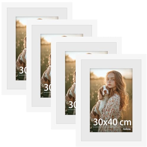 Anhow Set di 4 Cornice 30x40 cm (11,81x15,75 Pollici), Cornice Foto 30x40cm con Passepartout per Foto 20x30 cm e A4 Cornici Portafoto per la Decorazione - Bianco / 30x40 cm (11,81 x 15,75 Pollici)