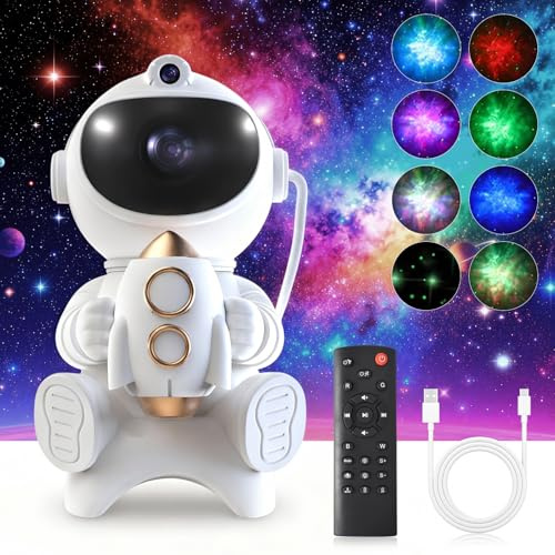 Astronauta Proiettore Cielo Stellato con Bluetooth Musica, Proiettore Stelle Notturna Bambini, Telecomando Lampada Proiettore Bambini, 360° Ruotabile & 8 Modalità, Regalo Bambini / Cameretta Bambino