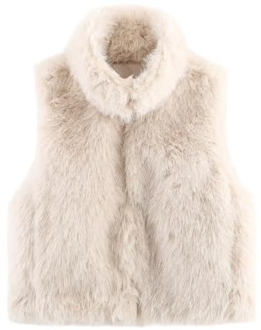 Generisch Chaleco de pelo corto para mujer, chaleco de forro polar, cuello alto, elegante, de piel sintética, sin mangas, chaqueta de invierno cálida, suave y cómoda, chaqueta de entretiempo, O blanco
