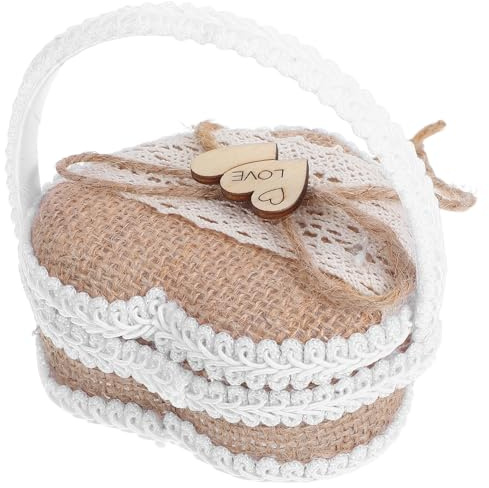 POPETPOP Boîte à Alliances en Jute Tressé Poignée, Coussin Porte-bagues pour Cérémonie de Mariage, Écrin Rustique pour Fiançailles et Demoiselles D'honneur, Petite Boîte à Bijoux Pratique