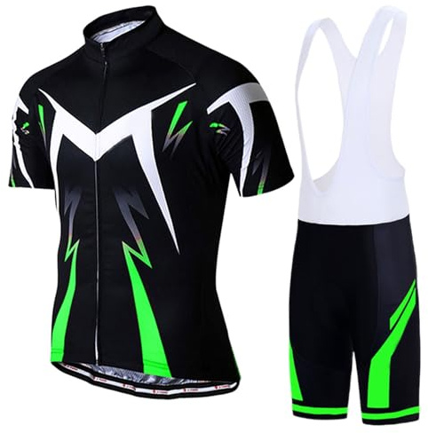 Duohropke Conjunto de maillot de ciclismo para hombre, de manga corta, de verano, ropa de ciclismo, camiseta completa, maillot y pantalón con acolchado de gel 5D para ciclismo, MTB y jogging, verde, M