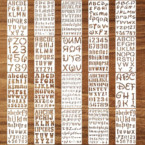 Nogeqi 20Pcs Letter Stencils Reusable, Plastic Alphabet Stencils | Number Templates for Painting on Wood Canvas Journal Notebook Scrapbook Decorations (4x7 Inch/17.7×10.1cm)