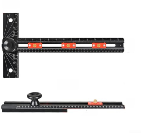 Precisionsvinkelmått av aluminiumlegering (C) | T-fyrkantig funktion, 3 reglage ingår, justerbar positionering, aluminiumkonstruktion, svart anodiserad