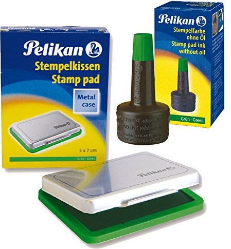 Pelikan Stempelkissen 3, getränkt, 70 x 50 mm, (Frustfreie Verpackung) + 28 ml, grün