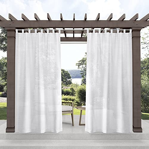 Exclusive Home Miami Semi-Sheer Indoor/Outdoor Hook-and-Loop Tab Top Curtain Panel Pair, 54x84, Winter White
