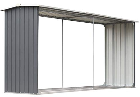 yorten Metall bränslelager spinnskiva trälager av stål grå 330 x 92 x 144/153 cm (L x B x H) med ytterligare rör, vedställ