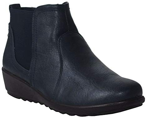 Cushion Walk Womens Ladies Slip On Twin Gusset Lightweight Casual Comfort Ankle Boots UK Sizes 4-8 (8 UK, Navy)