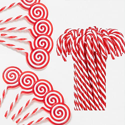 HERZWILD Lot de 26 sucreries d'orge et sucettes pour décoration de Sapin de Noël – Ornements Suspendus (Rouge)