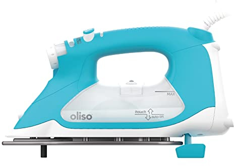oliso TG1600 ProPlus Smart Iron with Auto-Lift – 1800 Watt Steam Iron for Clothes, Sewing, Quilting & Crafting – Diamond Ceramic-Flow Soleplate, Turquoise