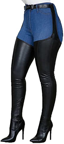 bbruriy Women PU Leather Stretch Over The Knee Boots Stiletto Heel High Thigh High Boots Fashion Zipper Sexy Pointed Toe Long Boots with Adjustable Waist Belt,Black,38
