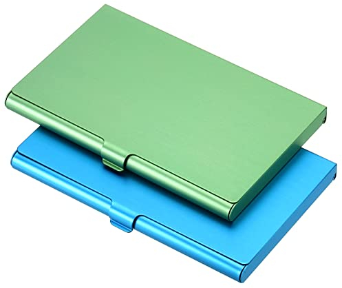 PATIKIL 2Stk. Visitenkartenetui, Aluminium-Metall-Kartenetui, professionelles Slim Pocket-Kartenetui für Visitenkarte, Kreditkarte, Blau, Grün