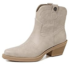 QUEEN HELENA Texani Botas Camperos con Tacón Bajo Vaquero Bordado Punta Western Mujer X28-102, beige, 37 EU