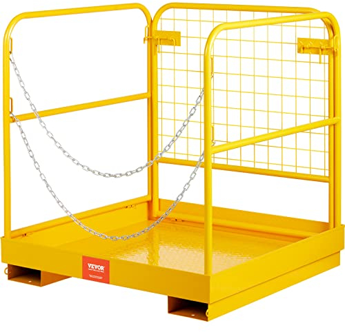 VEVOR Jaula de Seguridad de Plataforma 544,3 kg Carretilla Elevadora 91,4 x 91,4 x 94 cm Canasta de Trabajo de Acero Resistente Con Barandilla de Doble Cadena