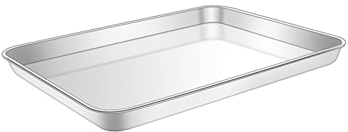 Acier Inoxydable Plaque à Pâtisserie, Plaques de Cuisson Rectangulaires Plateau de Four pour la Maison Cuisine Barbecue, Antiadhésive Sain Super Miroir Finition Lave-Vaisselle, 31 x 24 x 2.5 cm