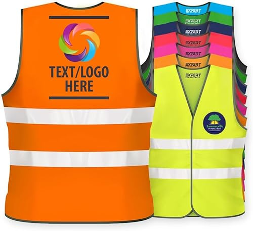 Expert Workwear Unisex Personalised Kids High Visibility Safety Vest Children Hi Vis Printed Waistcoat Reflective Jacket Lightweight EN1150 (Orange, 10-12 Years)