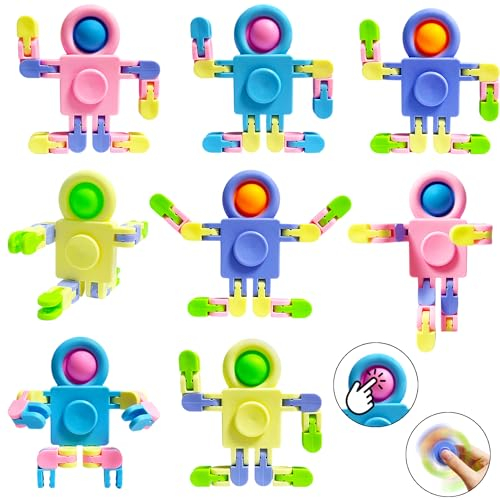 Yeefunjoy 8pcs Fidget Transformable Sensory Toys, Robot Pop it Fidget Spielzeug, DIY Verformbare Fingerspitze Hand Finger Push IT and POP Bubble, Anti Stess Spielzeug, Geschenk für Kinder Erwachsene