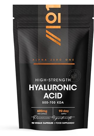 Hyaluronic Acid Supplement 600mg (500-700 KDA) - 90 Vegan Triple Strength Hyaluronic Acid Capsules - 3 Month Supply - Natural Skin, Hair & Joint Supplement for Women & Men - Superior Absorption
