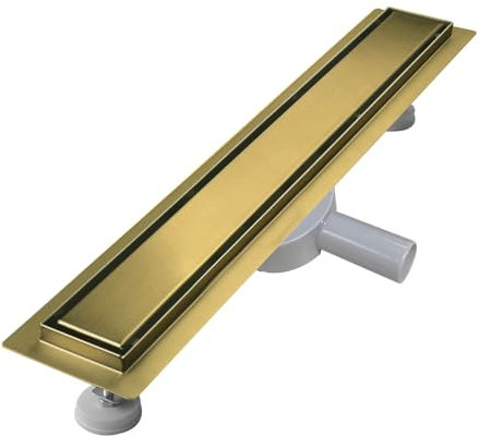 sunrik Caniveau de douche 360° 30cm，Caniveau de Douche avec siphon à bloqueur d'odeurs et filtre à cheveux，Doré Caniveau Douche Extra Plat，Drainage rapide