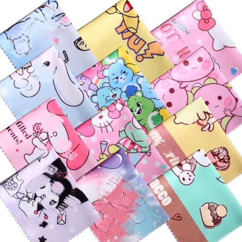12 Pack Cartoon Colors Microfiber Cleaning Cloths-Cameras Lenses,Glasses,Sunglasses,Jewelry,Crystal,Cell Phone,iPad,iPhone,LCD TV Screens,Safe Cleans Protect(7.08X5.9in)
