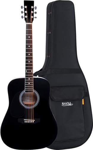 Classic Cantabile WS-10BK-LH Westerngitarre - Linkshänder-Modell - Dreadnought - Korpus: Linde - Griffbrett: Ahorn, Hals: Birke - Finish: Hochglanz - Sparset inklusive Leichtkoffer - Schwarz