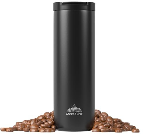 Mont-Clair Tazza Termica Caffe 550ml - Termos Per Bevande Calde - 100% Stagno - Caldo per 12 ore - Termos Caffè - Travel Mug - Realizzato in Acciaio Inossidabile Riciclato (Nero)