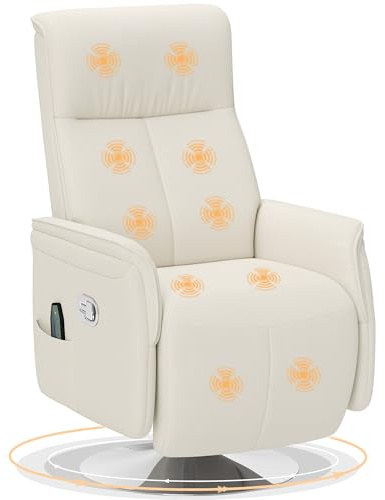 HOMCOM Massage Recliner Chair with Footstool, Upholstered Reclining Armchair with Adjustable Backrest and Steel Frame, Breathable Linen Fabric Swivel Chair for Living Room, Bedroom, Cream White