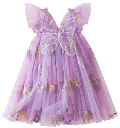 JiAmy Vestito da bambina con tutù in tulle con farfalle, senza maniche, per matrimoni, feste di compleanno, vestiti da principessa, per bambine dai 6 mesi ai 5 anni, Viola, 1-2 Anni